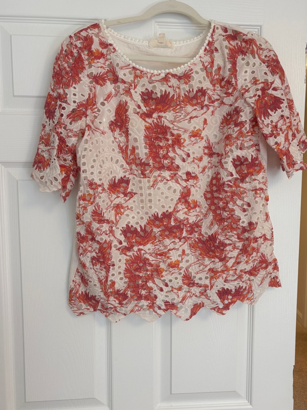 Floral Eyelet Lace Blouse in Coral Pink